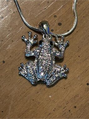 Silver Crystal Frog Pendant Necklace
